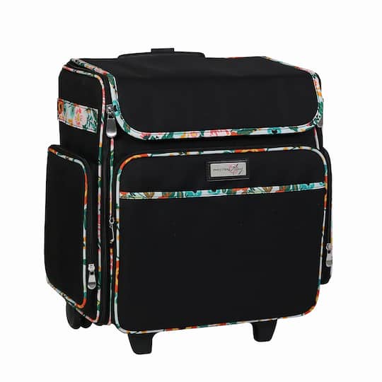 Everything Mary Black &#x26; Floral Rolling Scrapbook Travel Case